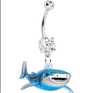 Blue Shark Dangle Belly Ring with Crystal